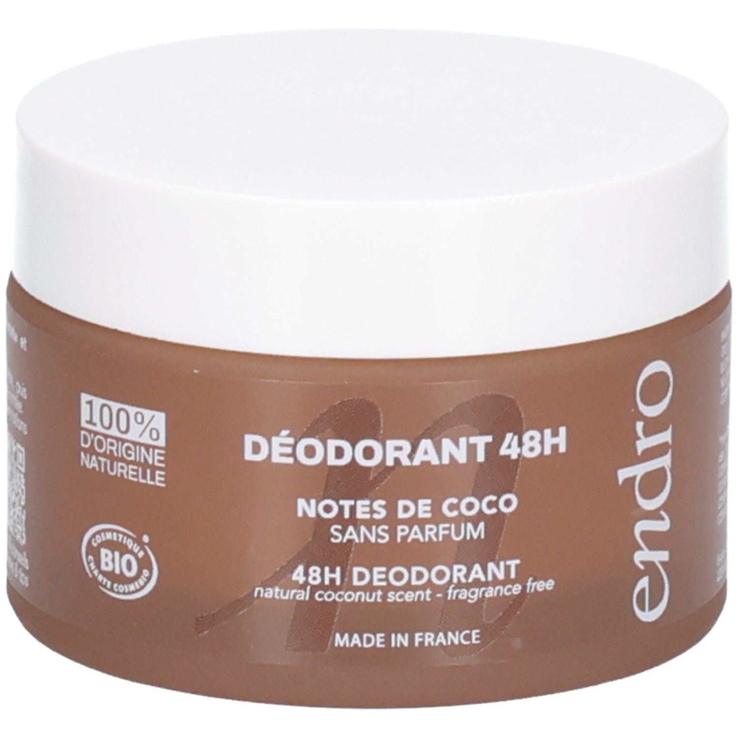 Endro Deodorant 48H Kokosnussduft, 50g. 100% natürliche Inhaltsstoffe, Bio-zertifiziert.