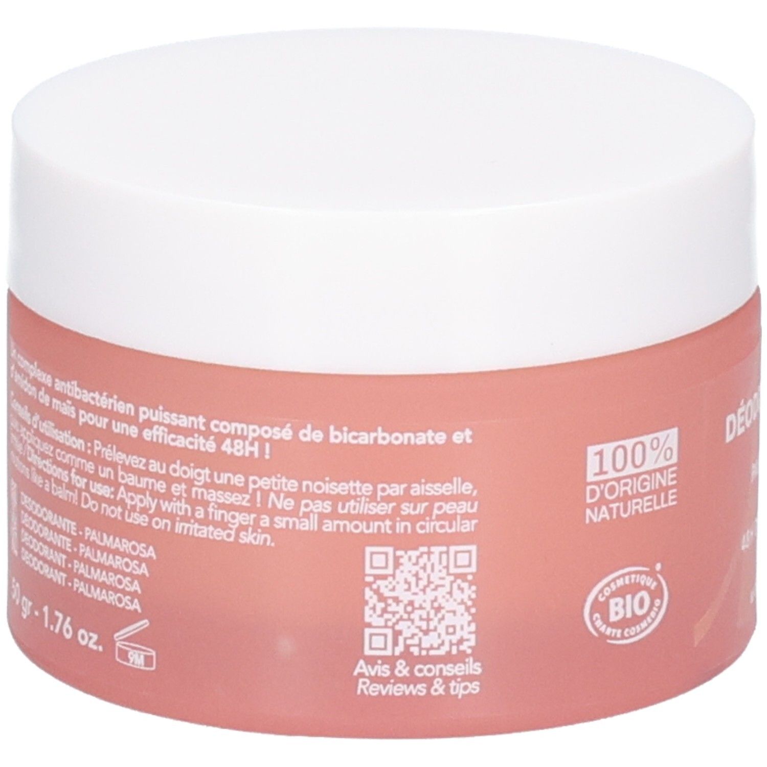 Rückseite der Endro Deodorant Dose mit Inhaltsstoffen und Anwendungshinweisen. 50g.