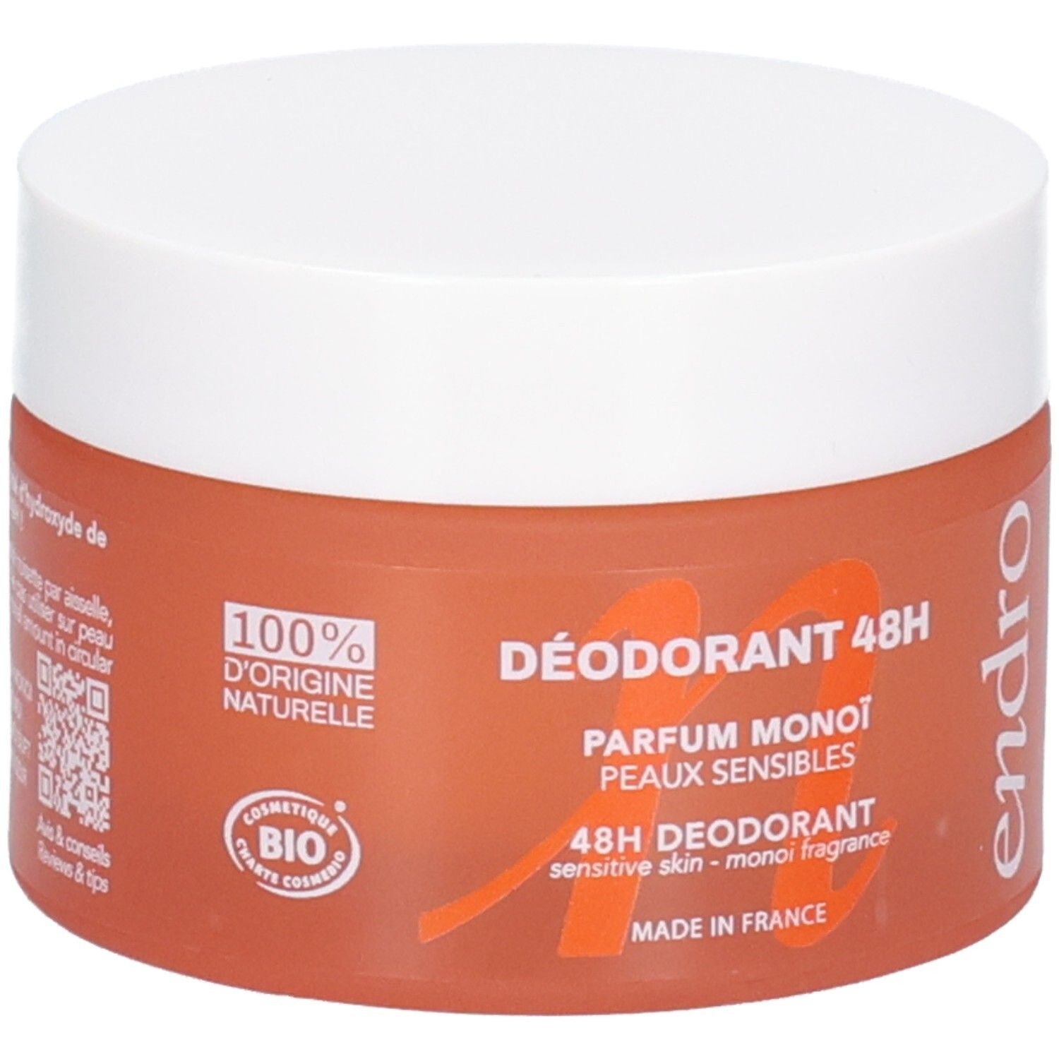 Endro Deodorant Balm 48H, Monoi fragrance, for sensitive skin. 100% natural origin.
