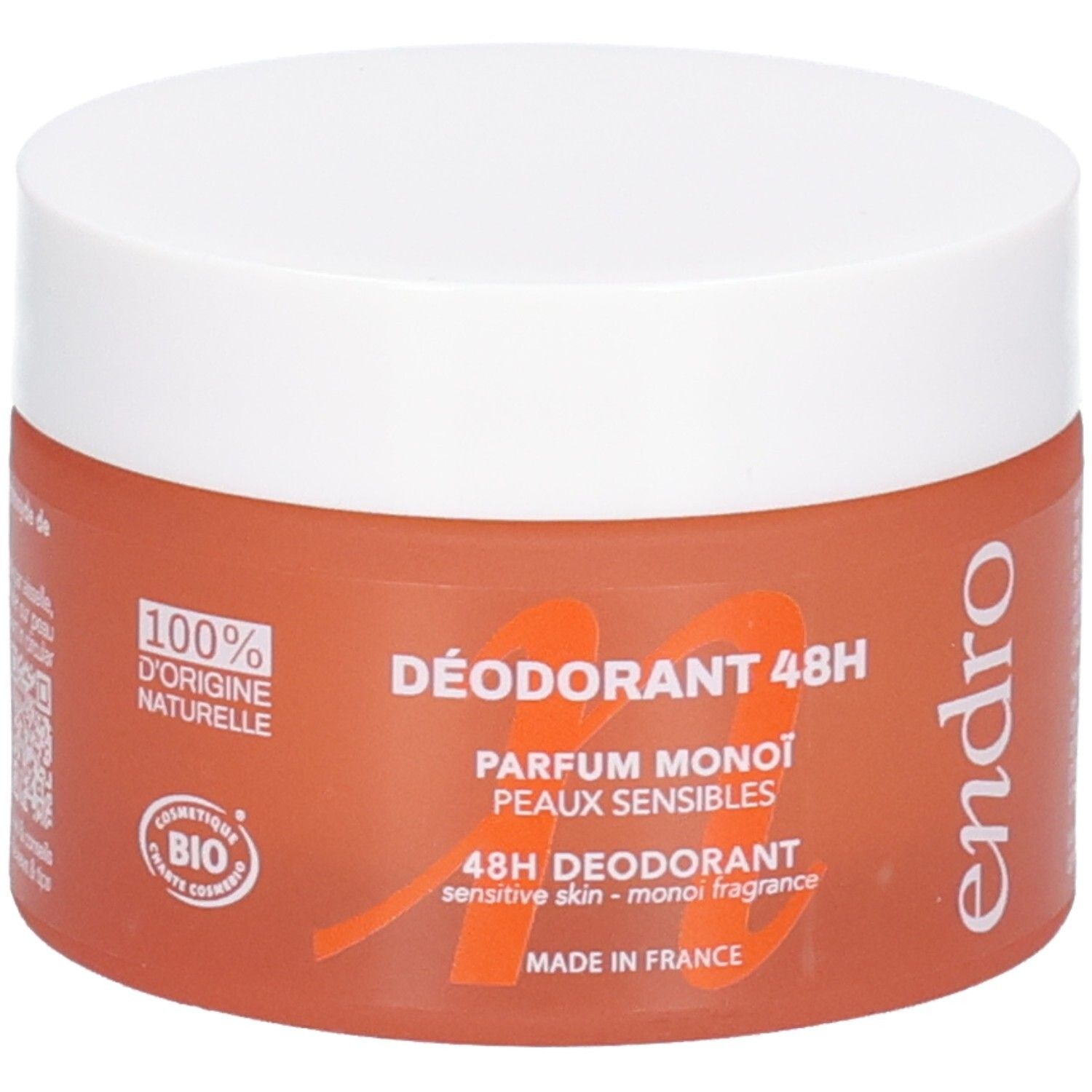 Endro Deodorant Balm 48H, Monoi fragrance, for sensitive skin. 100% natural origin.