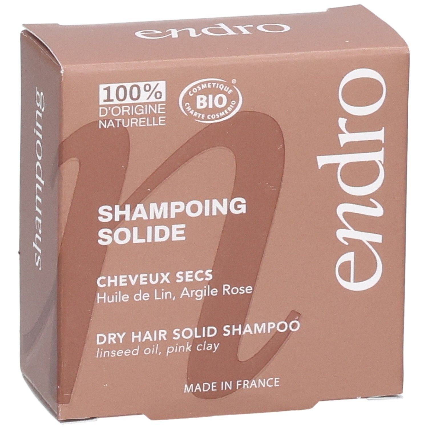 Endro Festes Shampoo Trockenes Haar Bio, Vorderseite, 100% natürliche Herkunft.