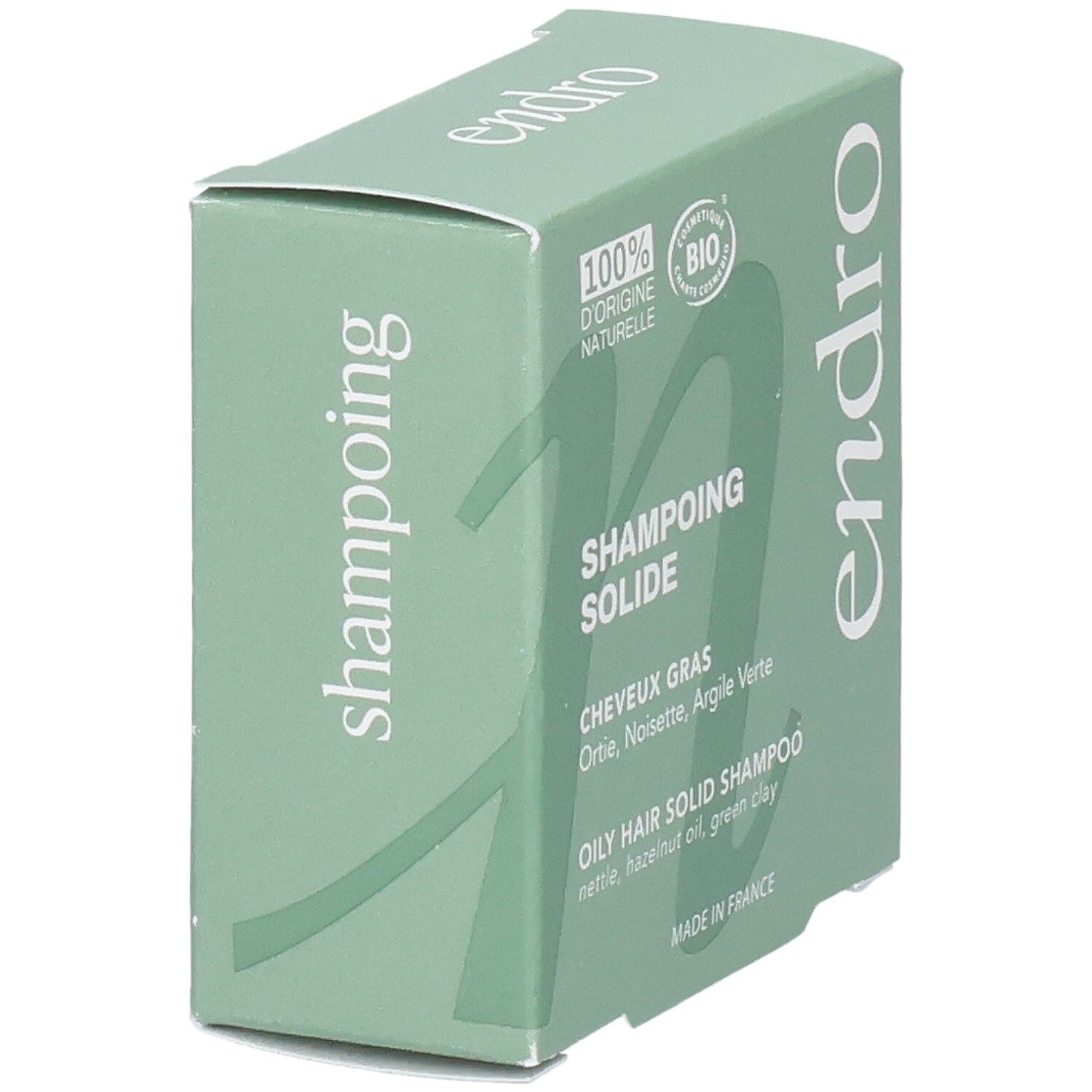 Endro festes Shampoo für fettiges Haar, Seitenansicht, 100% natürliche Herkunft, Bio.