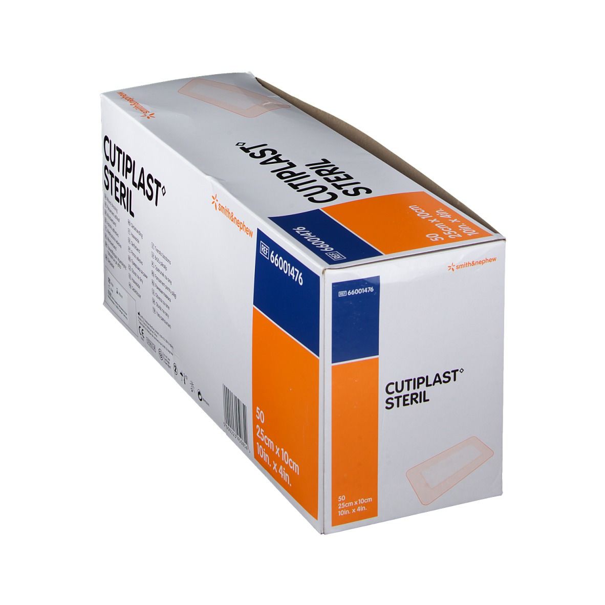 CULTIPLAST STERIL-Verpackung. Aufschrift: 50 Stück, 25cm x 10cm. Marke: smith&nephew.