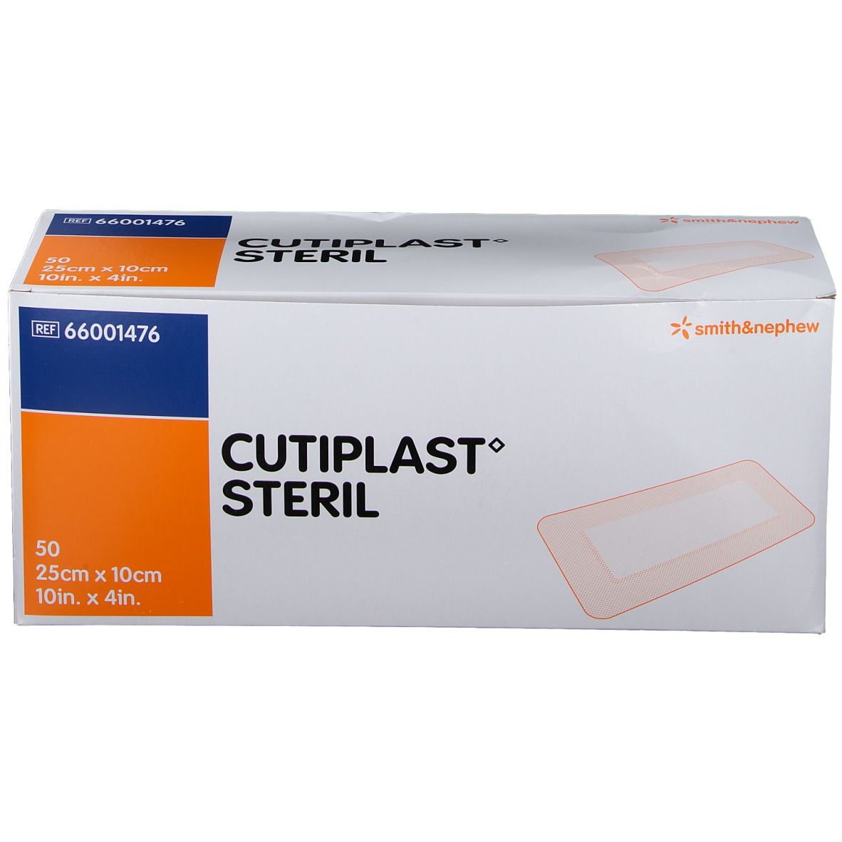 CULTIPLAST STERIL-Verpackung. Aufschrift: 50 Stück, 25cm x 10cm. Marke: smith&nephew.