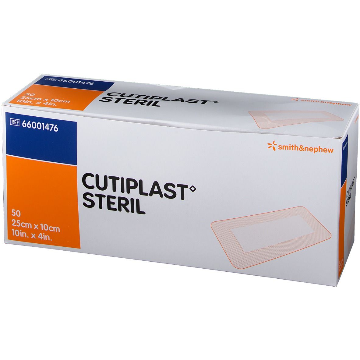 CULTIPLAST STERIL-Verpackung. Aufschrift: 50 Stück, 25cm x 10cm. Marke: smith&nephew.