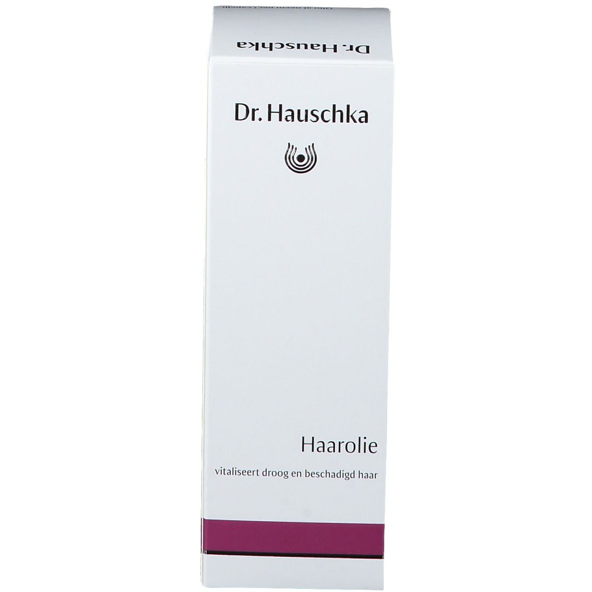 Emballage blanc et haut avec logo et nom du produit. Huile capillaire.