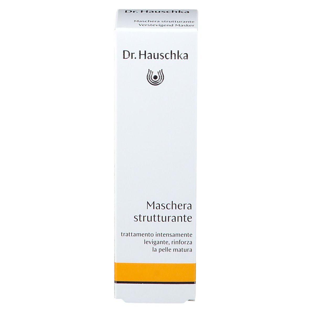 Boîte. Inscription: Dr. Hauschka, Maschera strutturante. Bande jaune.