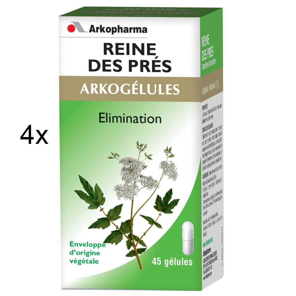 Boîte Arkogélules Reine des Prés. Inscription: Elimination. 45 gélules. Enveloppe d'origine végétale.