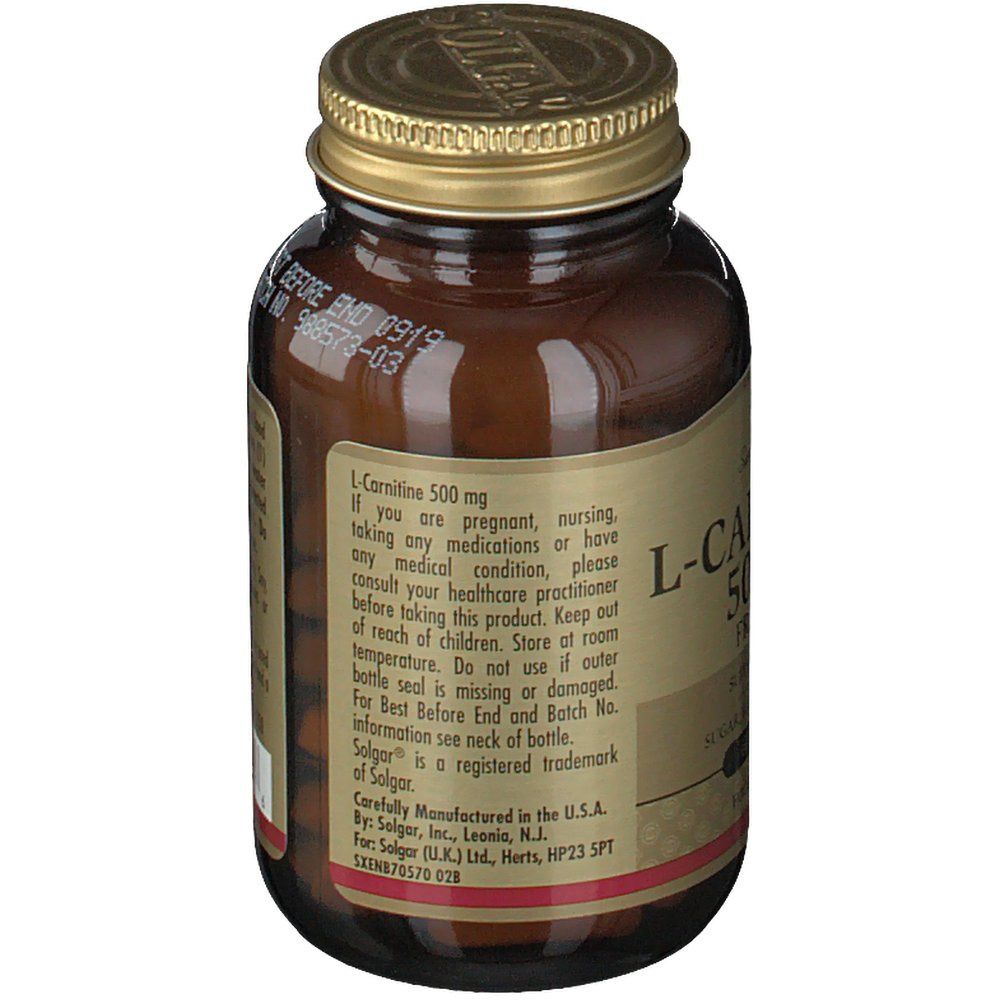 Rückseite der Flasche. Etikett mit Warnhinweisen und Herstellerinformationen. Braune Glasflasche mit goldfarbenem Deckel.