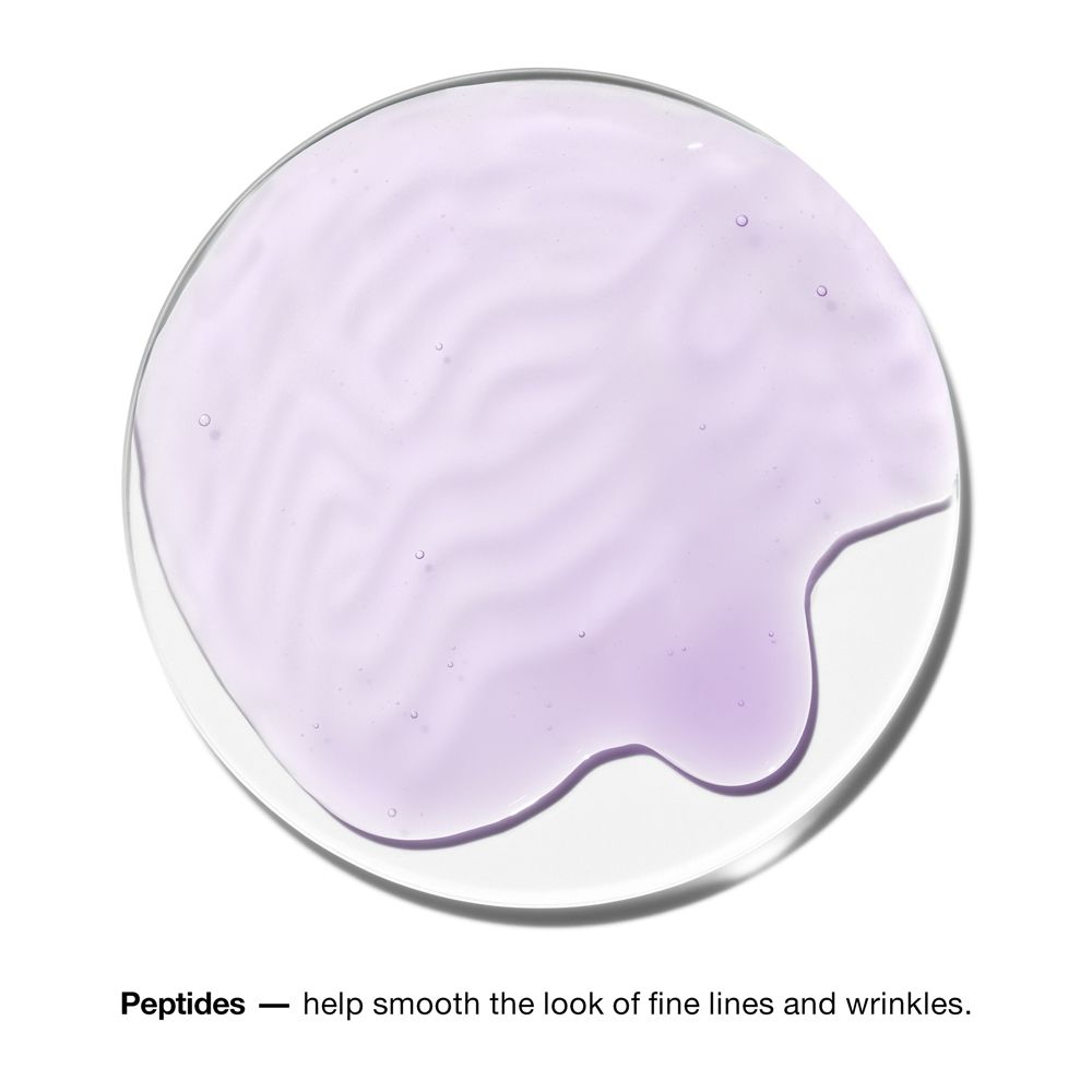 Runder Klecks einer lila Substanz. Text: Peptides - help smooth the look of fine lines and wrinkles.