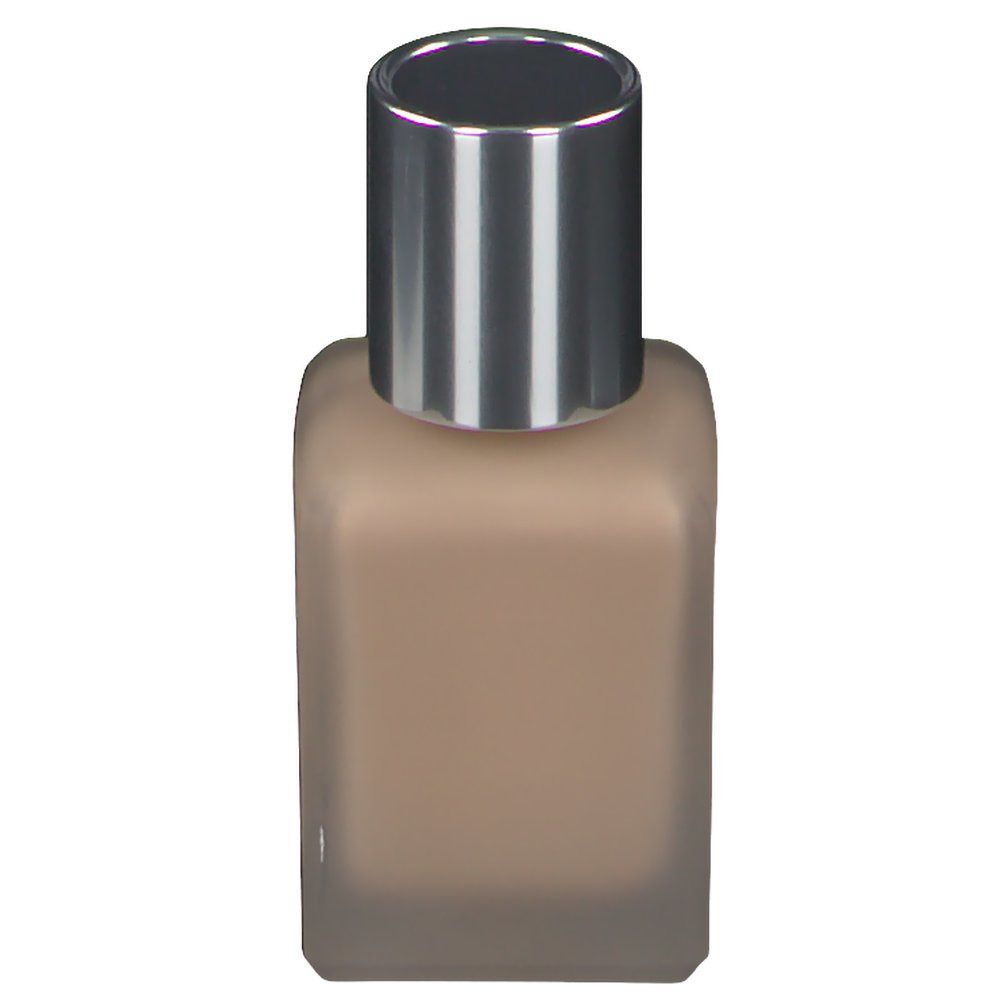 Flakon CLINIQUE Superbalanced Makeup, 03 Ivory. Beige getöntes Make-up in quadratischer Glasflasche mit silbernem Deckel.