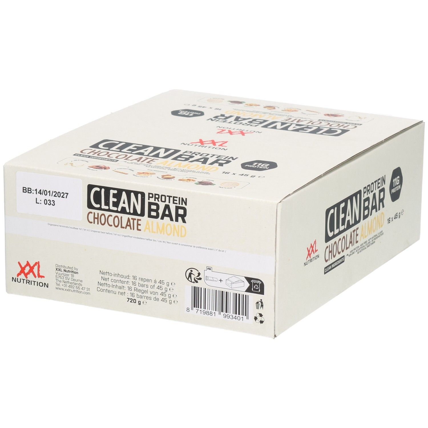 XXL Nutrition Clean Protein Bar Chocolade Amandel 16st 16 St Riegel