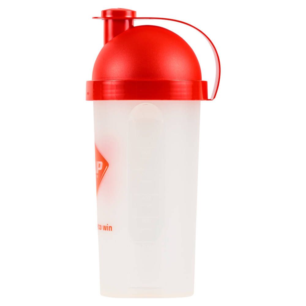 Shaker blanc avec couvercle rouge. Échelle latérale. Inscription : Wcup. Texte : Your drive to win.