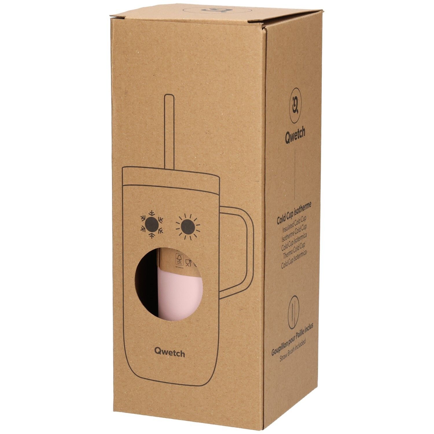 Qwetch Cold Cup Isotherm Inox Met Handvat Pastel Roze 600ml 1 St Sonstige