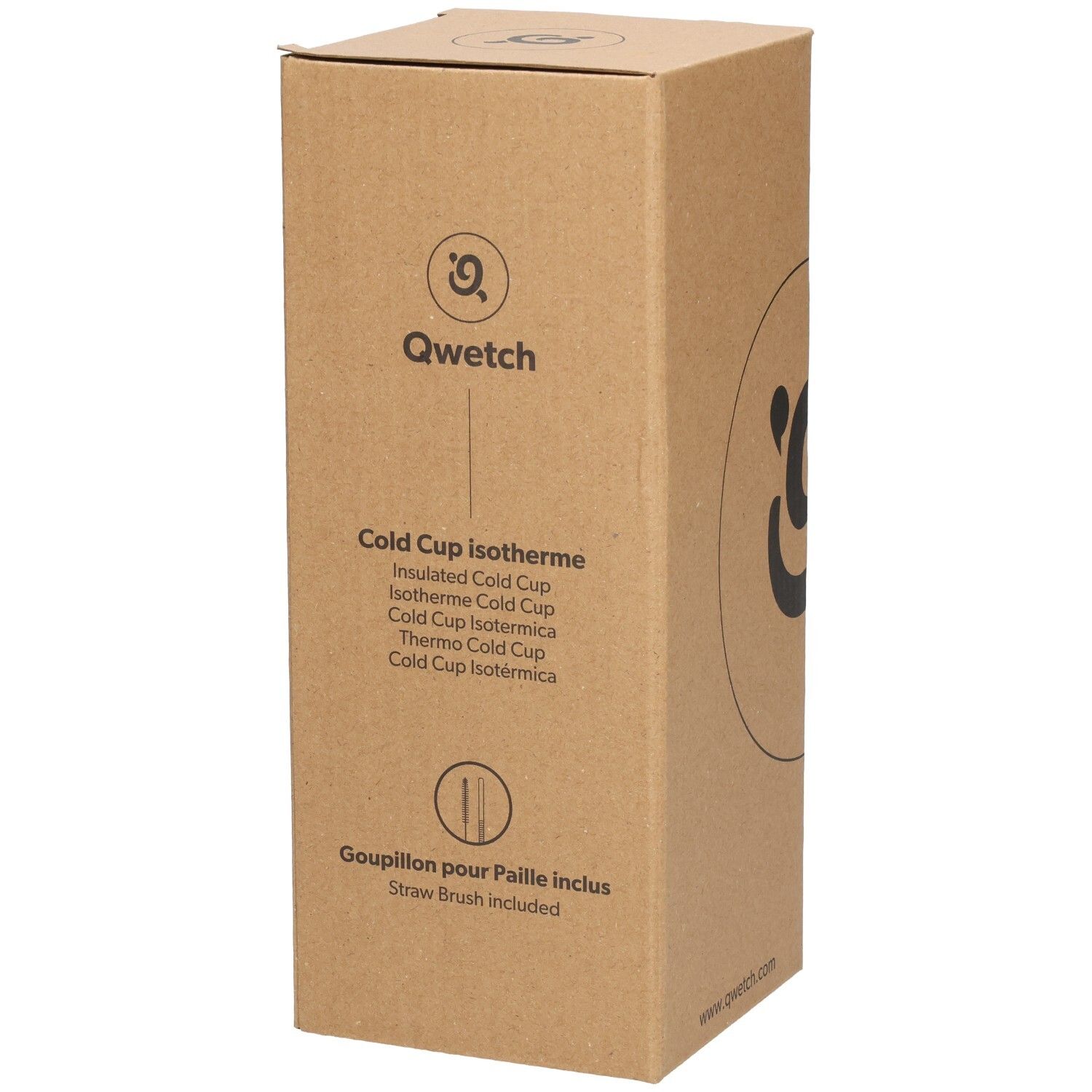 Kartonverpackung mit Qwetch-Logo und Produktbezeichnung. Strohhalm-Bürste enthalten.