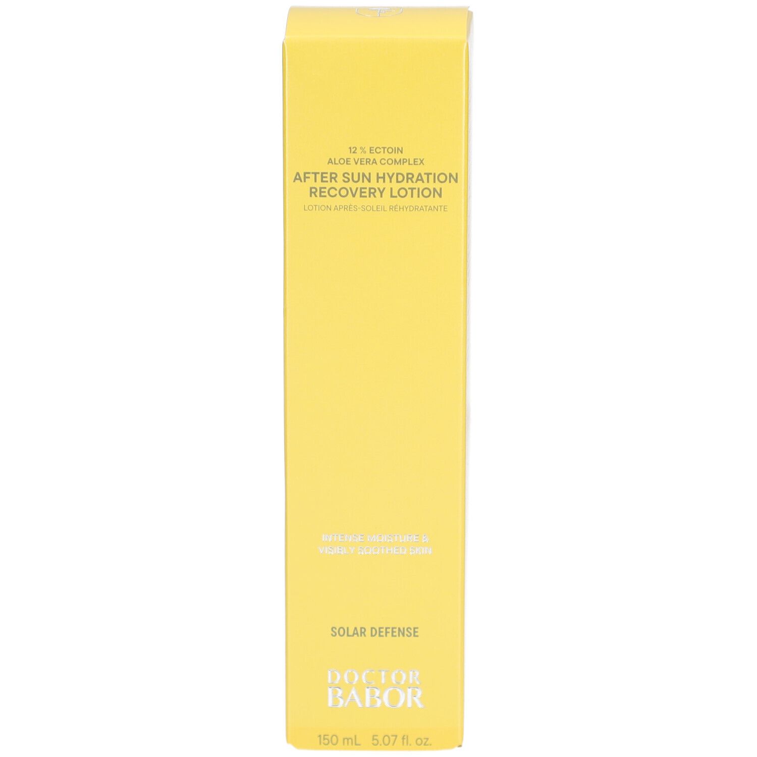 Gelbe Schachtel. Aufschrift: After Sun Hydration Recovery Lotion, Doctor Babor. Unten: 150 ml.