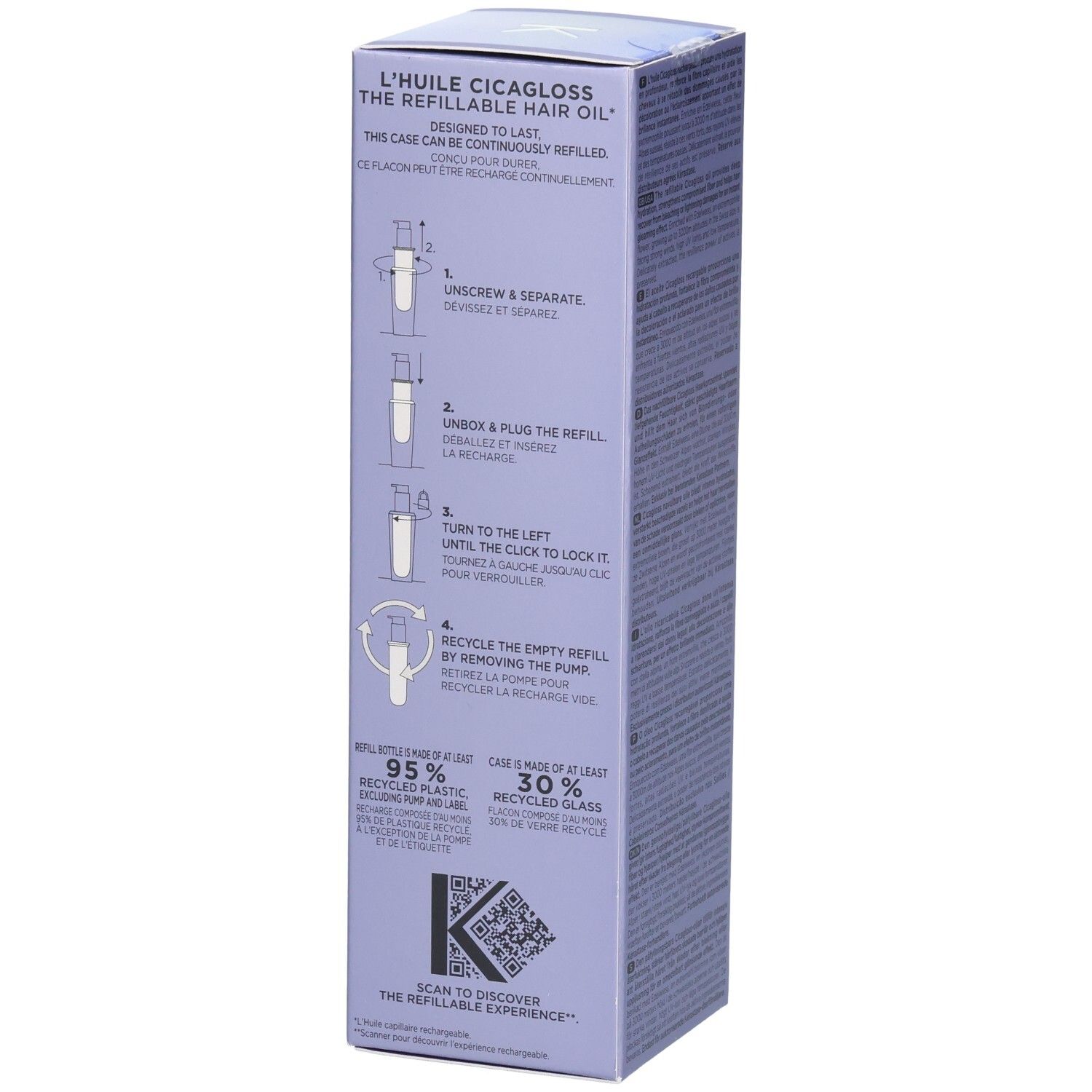Kérastase Blond Absolu Huile Cicagloss Nachfüllbare Haarpflegeöl-Verpackung mit Nachfüllanleitung.