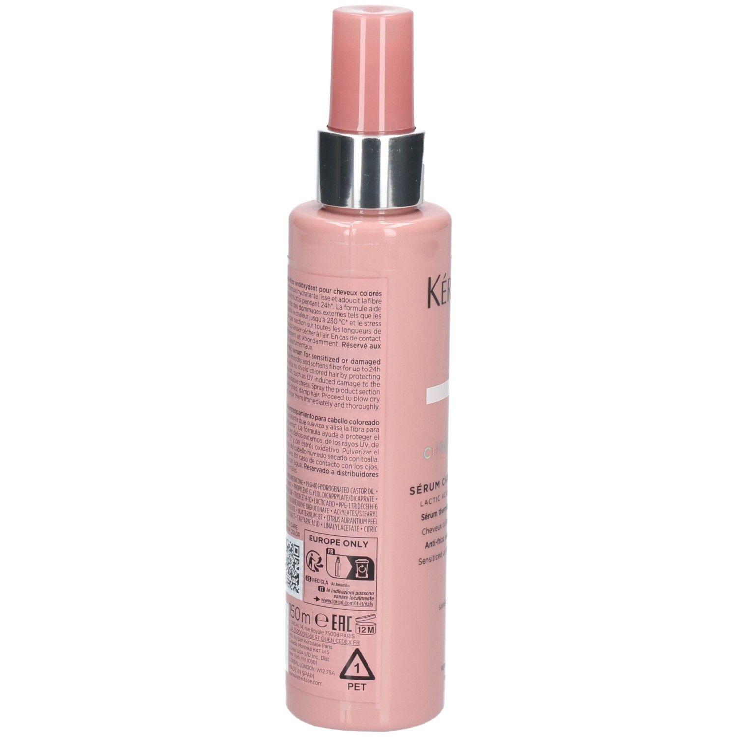 Rückseite der Kérastase Chroma Absolu Sérum Chroma Thermique Flasche mit Produktinformationen.