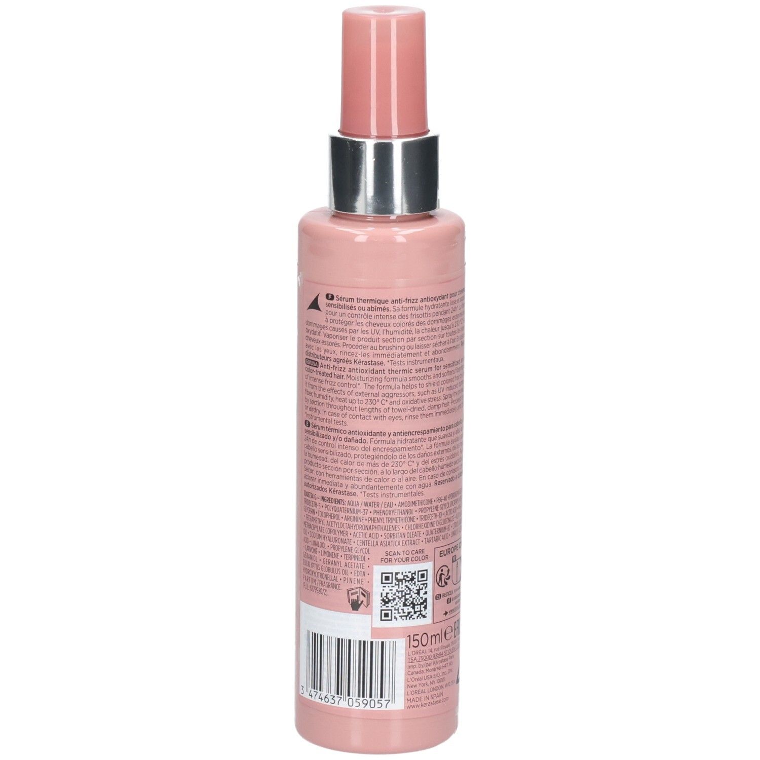 Seitenansicht der Kérastase Chroma Absolu Sérum Chroma Thermique Flasche mit Barcode und Volumenangabe.