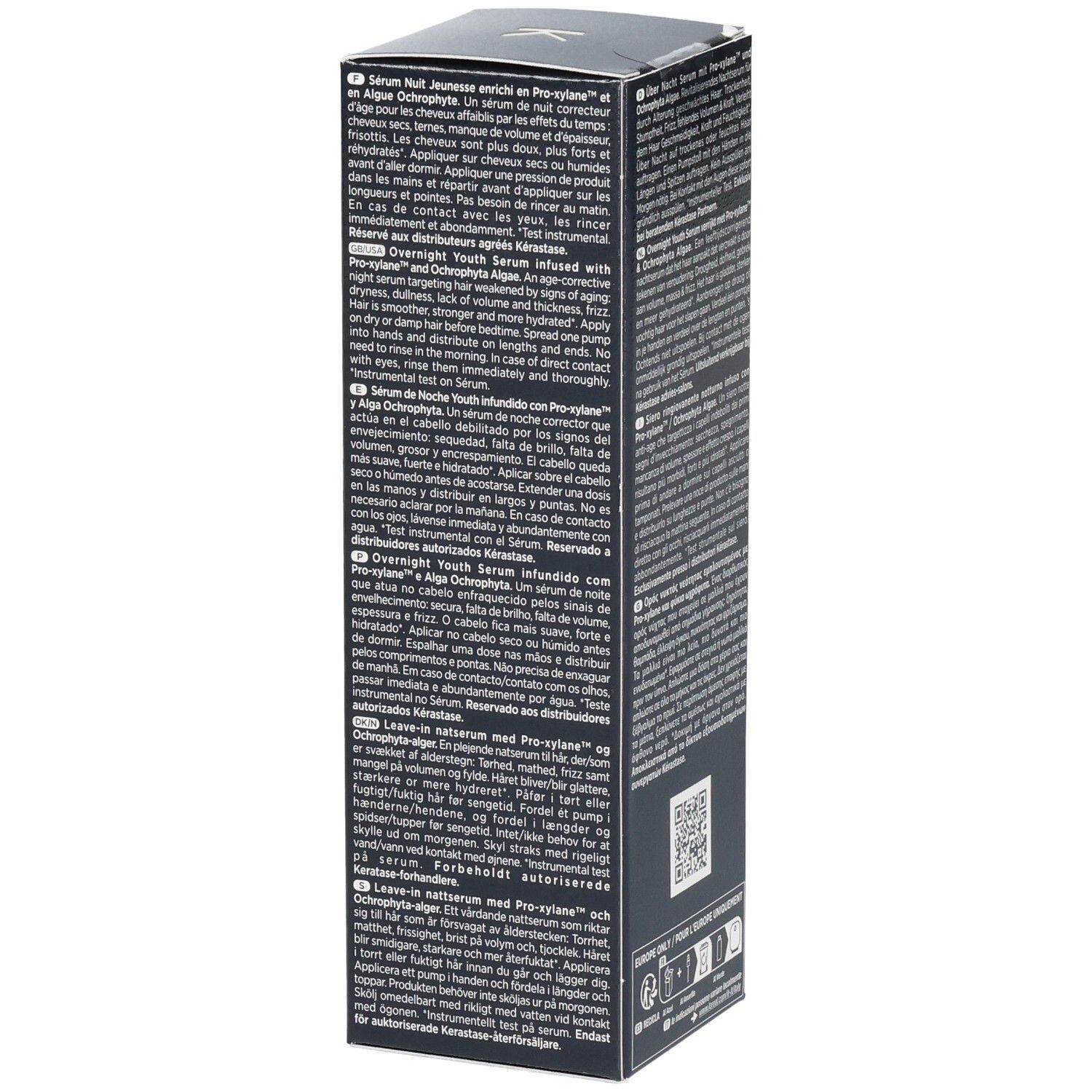 Kérastase Chronologiste Sérum de Nuit Youth: Andere Seitenansicht der Box mit Produktbeschreibung.