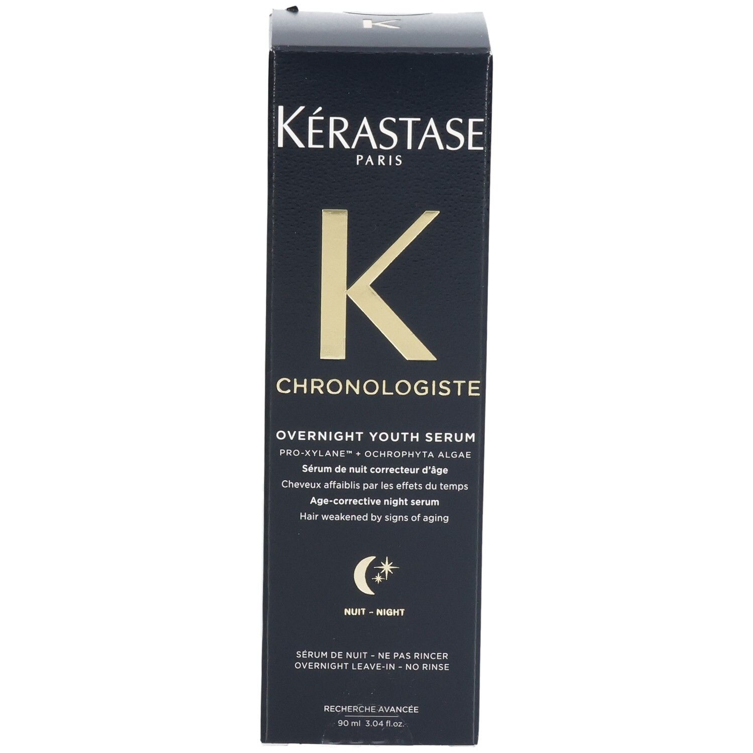 Kérastase Chronologiste Sérum de Nuit Youth: Vorderseite der Box mit Logo und Produktbezeichnung.