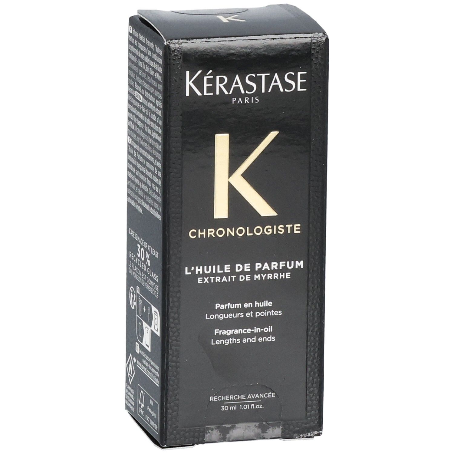 Kérastase Chronologiste L'Huile de Parfum Box. Angled view showing front and side.