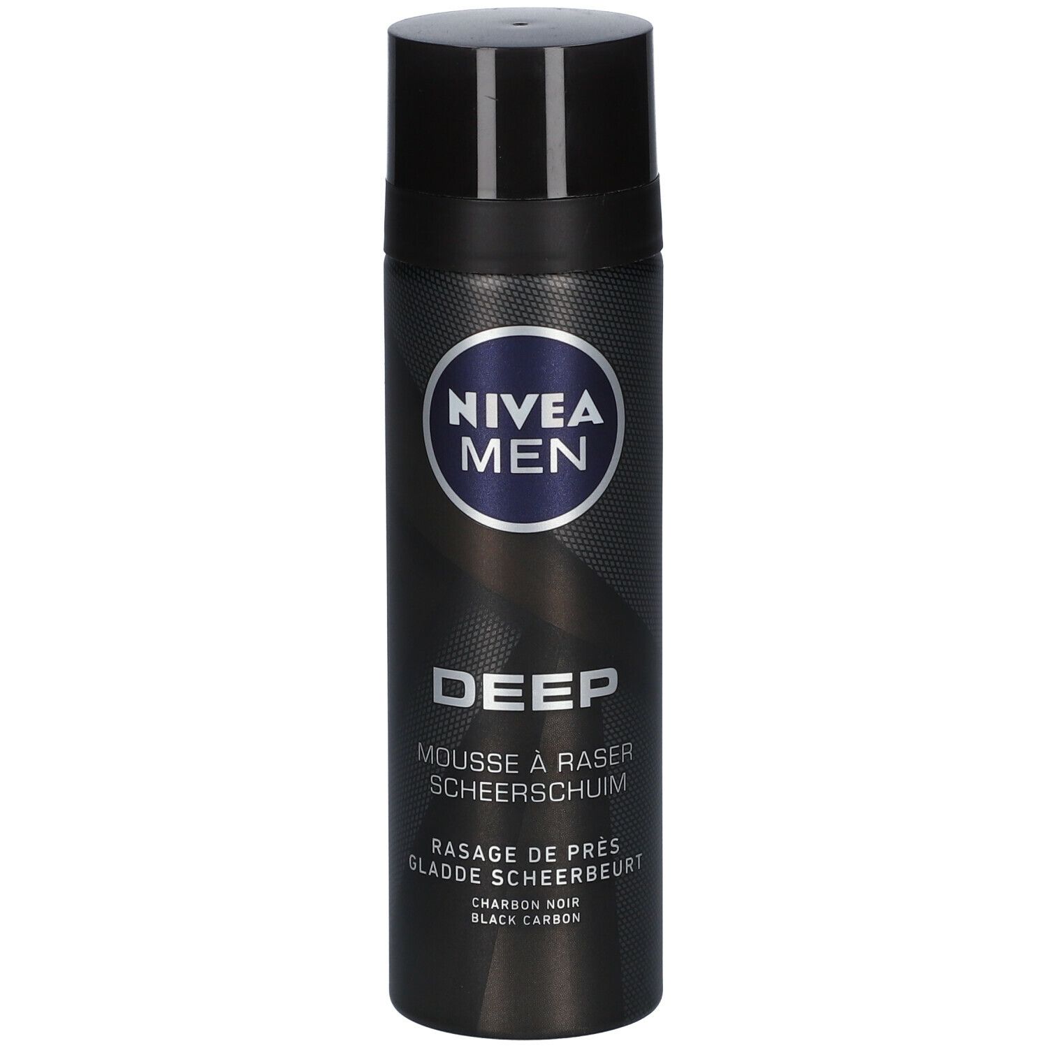 Flacon noir NIVEA MEN DEEP. Mousse à raser, Rasage de près, Glatte Scheerbeurt, Black Carbon.