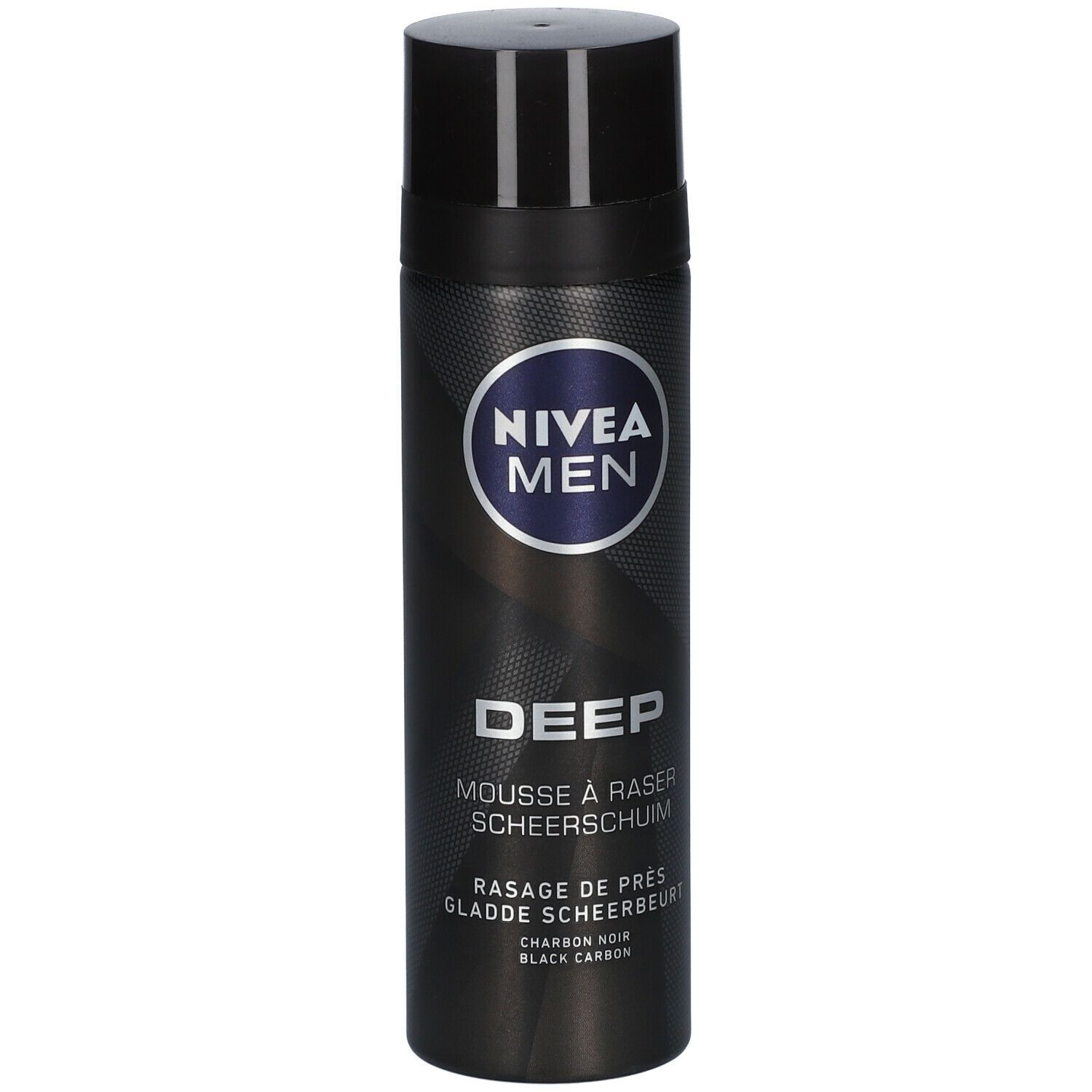Flacon noir NIVEA MEN DEEP. Mousse à raser, Rasage de près, Glatte Scheerbeurt, Black Carbon.