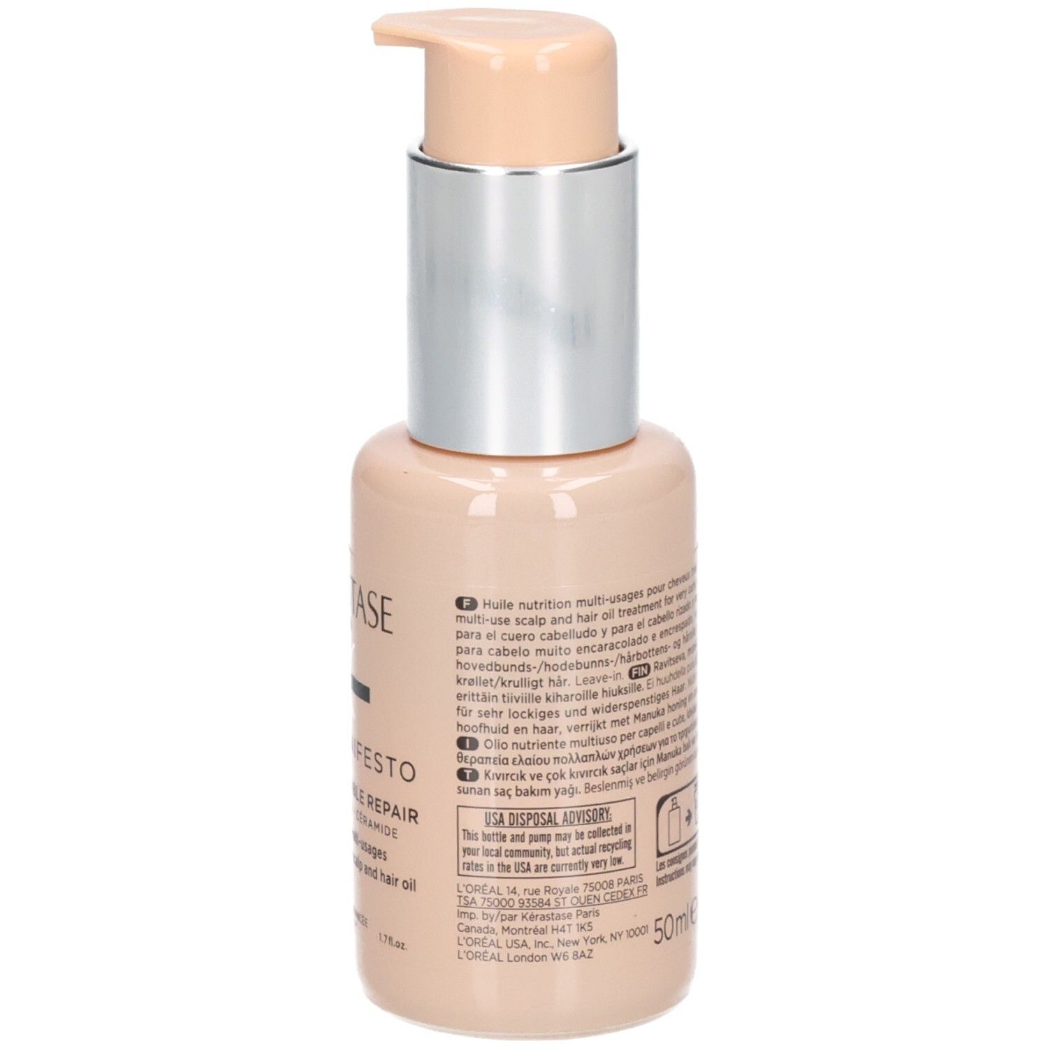 Kérastase Curl Manifesto Huile Sublime Repair Haaröl, Flasche und Pumpzerstäuber.