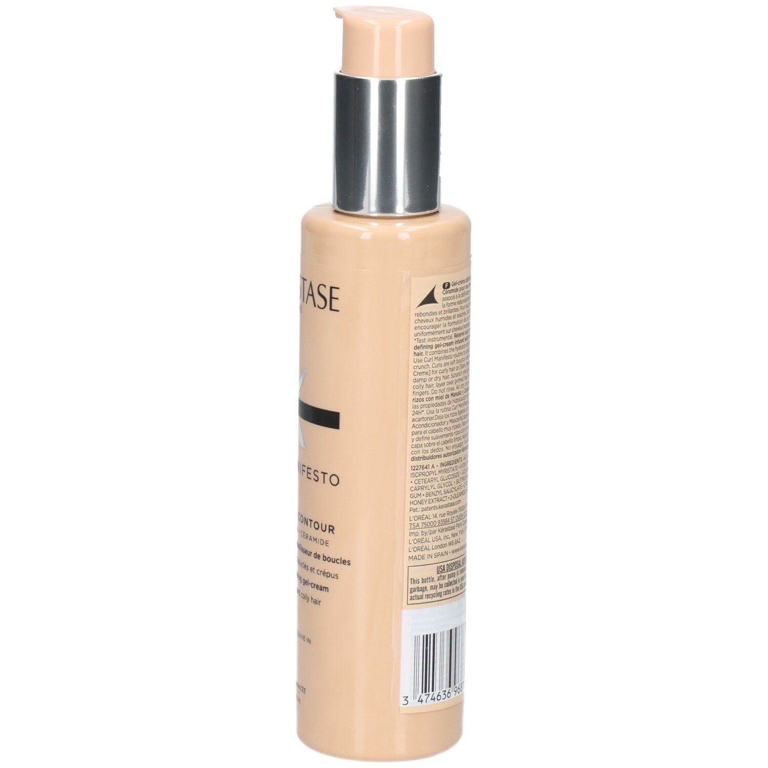 Rückseite der Kérastase Curl Manifesto Gelee Curl Contour Flasche mit Inhaltsstoffen und Volumenangabe 150ml.
