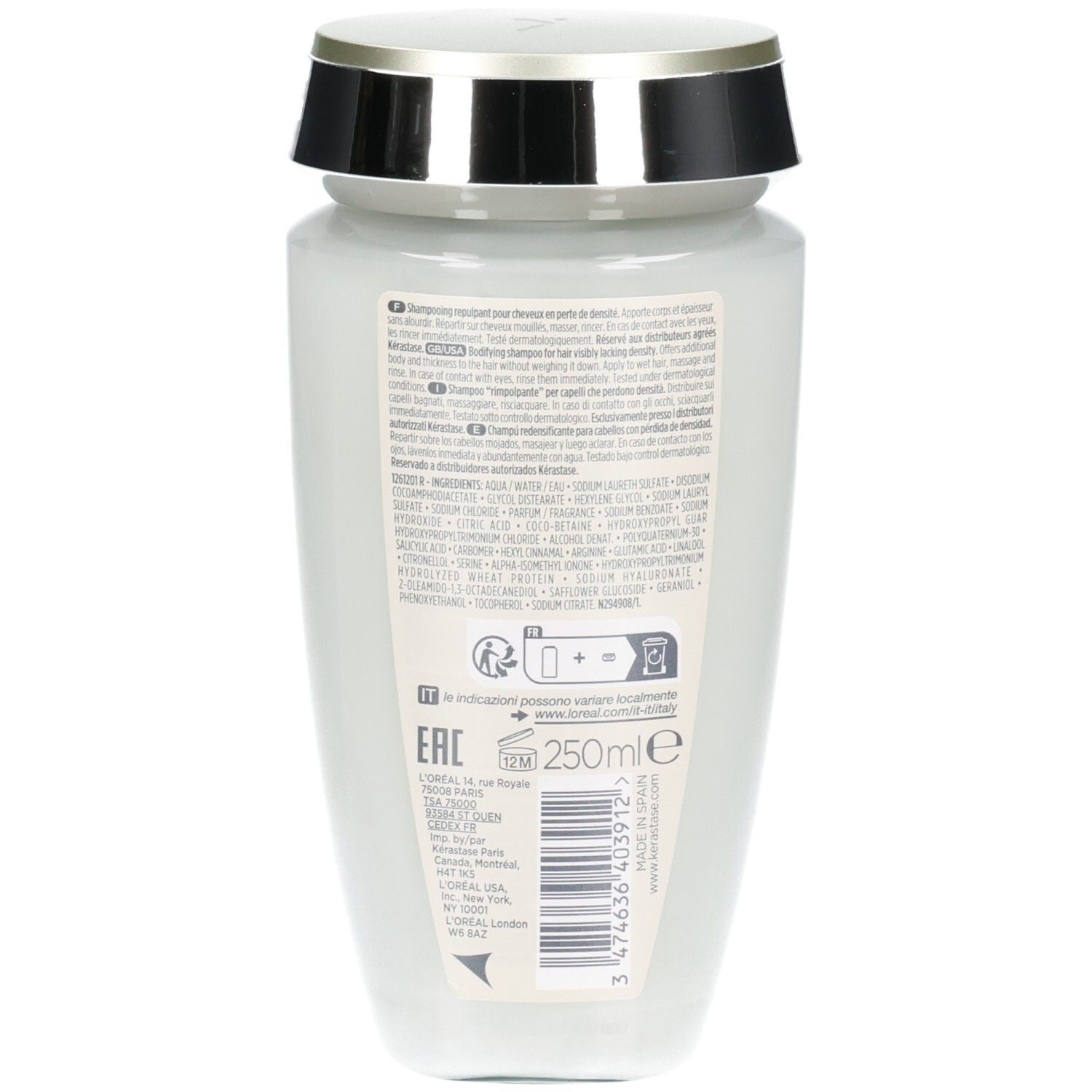 Kérastase Bain Densité Shampoo, Rückseite mit Inhaltsstoffen.