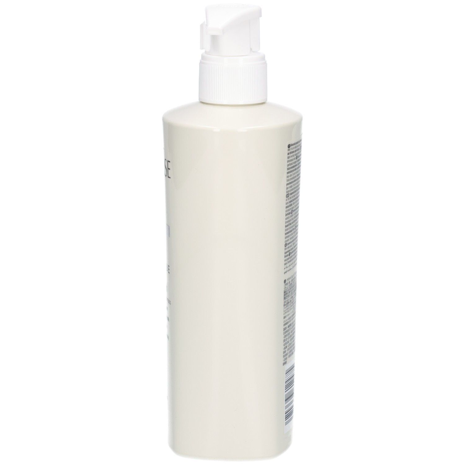 Seitenansicht der weißen Kérastase Bain Densité Flasche mit Pumpspender.