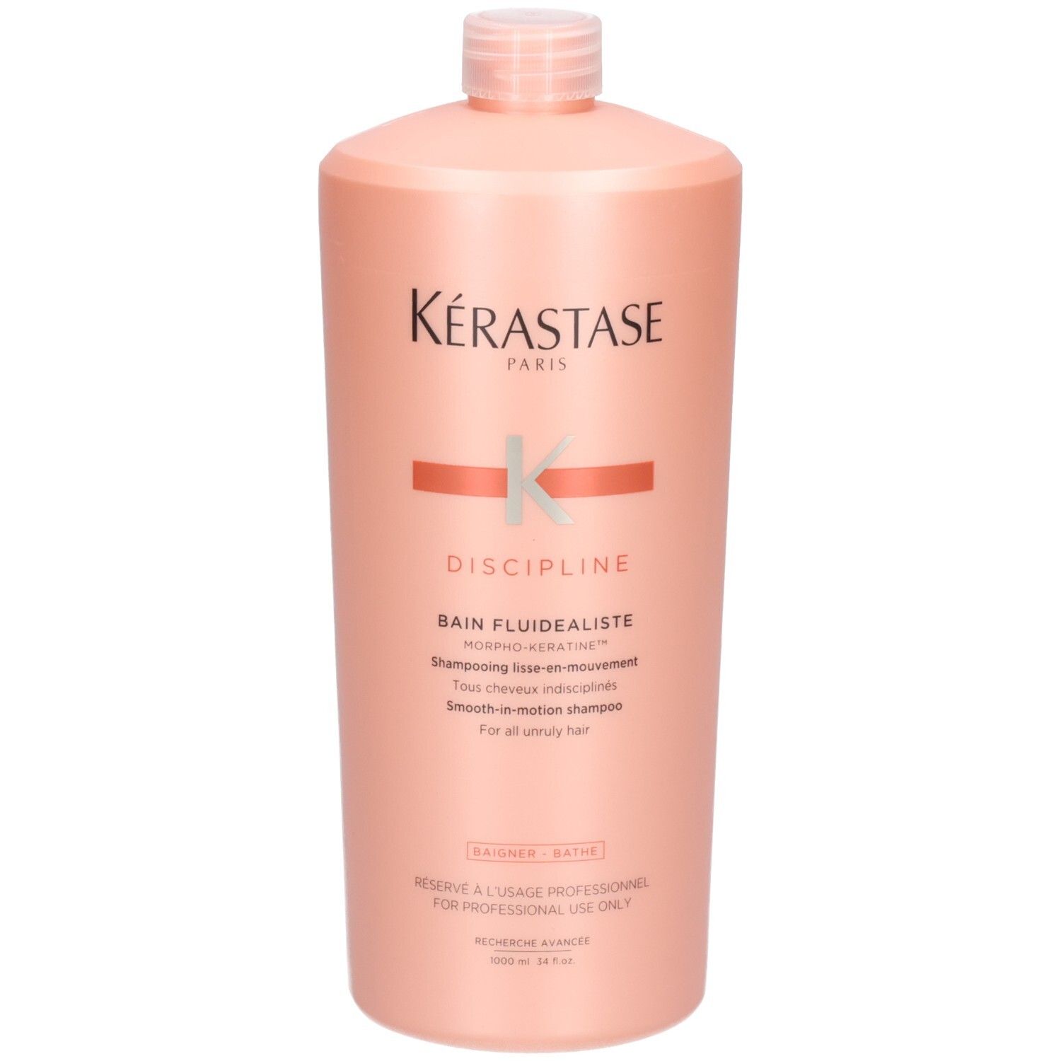Kérastase Discipline Bain Fluidealiste Shampoo, 1000 ml Flasche, leicht schräg.