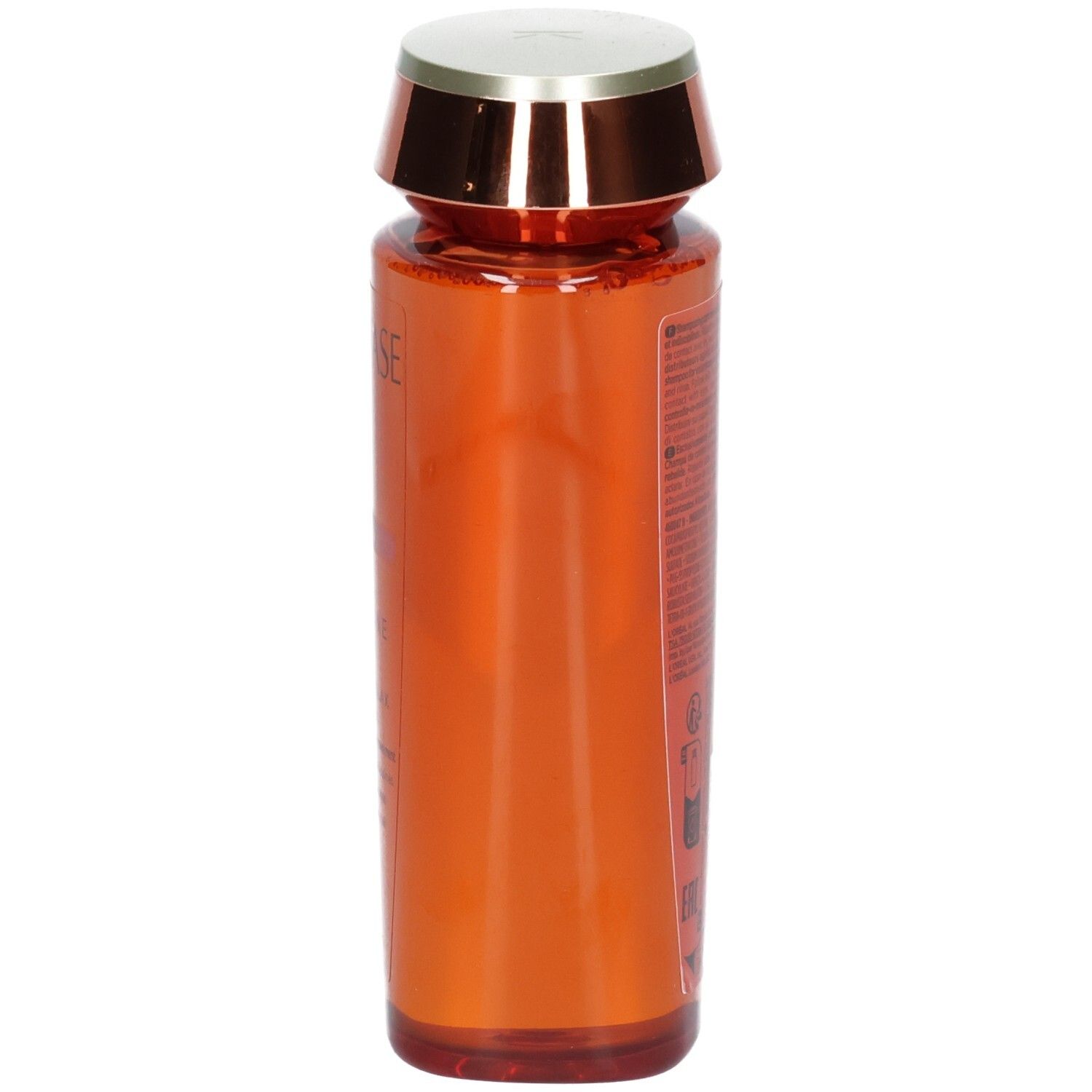 Kérastase Discipline Bain Oleo-Relax Shampoo, 250ml, Seitenansicht der orangefarbenen Flasche.