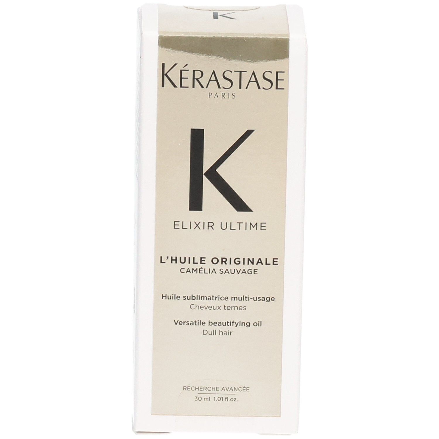 KÉRASTASE Elixir Ultime L’Huile Originale, Informationen auf Portugiesisch und Spanisch.