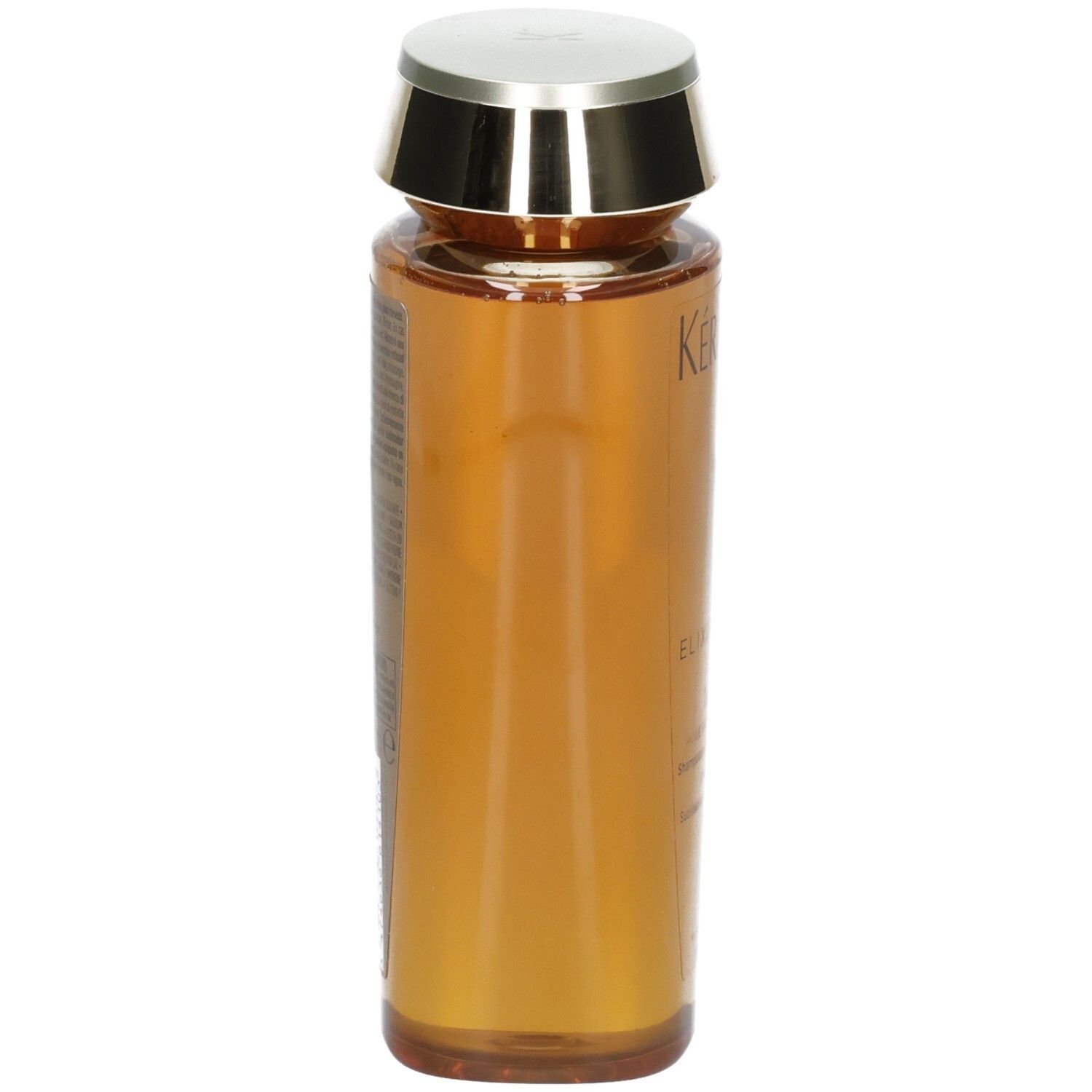 Kérastase Elixir Ultime Le Bain Shampoo, Seitenansicht einer 250ml Flasche mit goldenem Deckel.