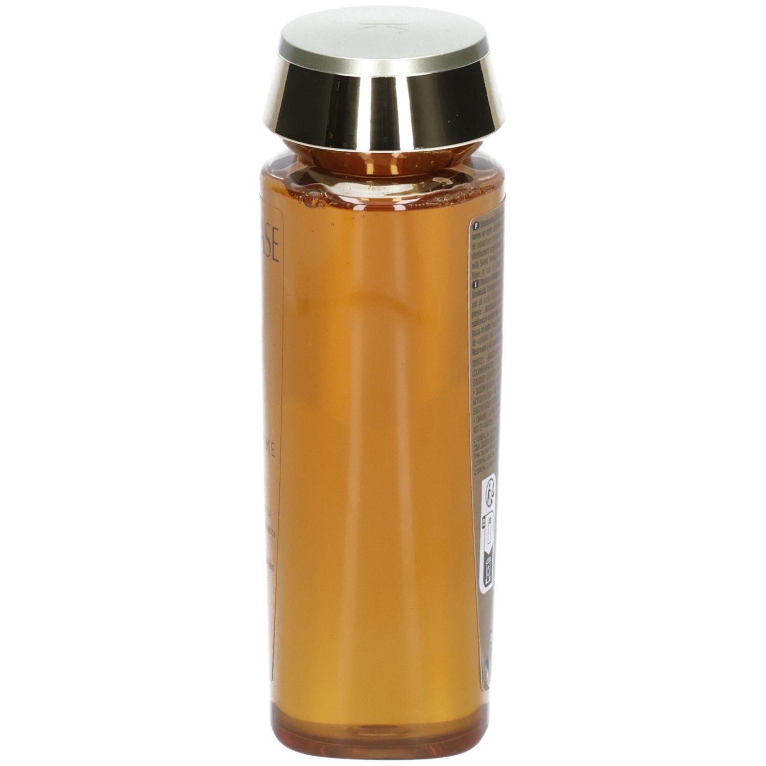 Kérastase Elixir Ultime Le Bain Shampoo, Seitenansicht einer 250ml Flasche mit goldenem Deckel.