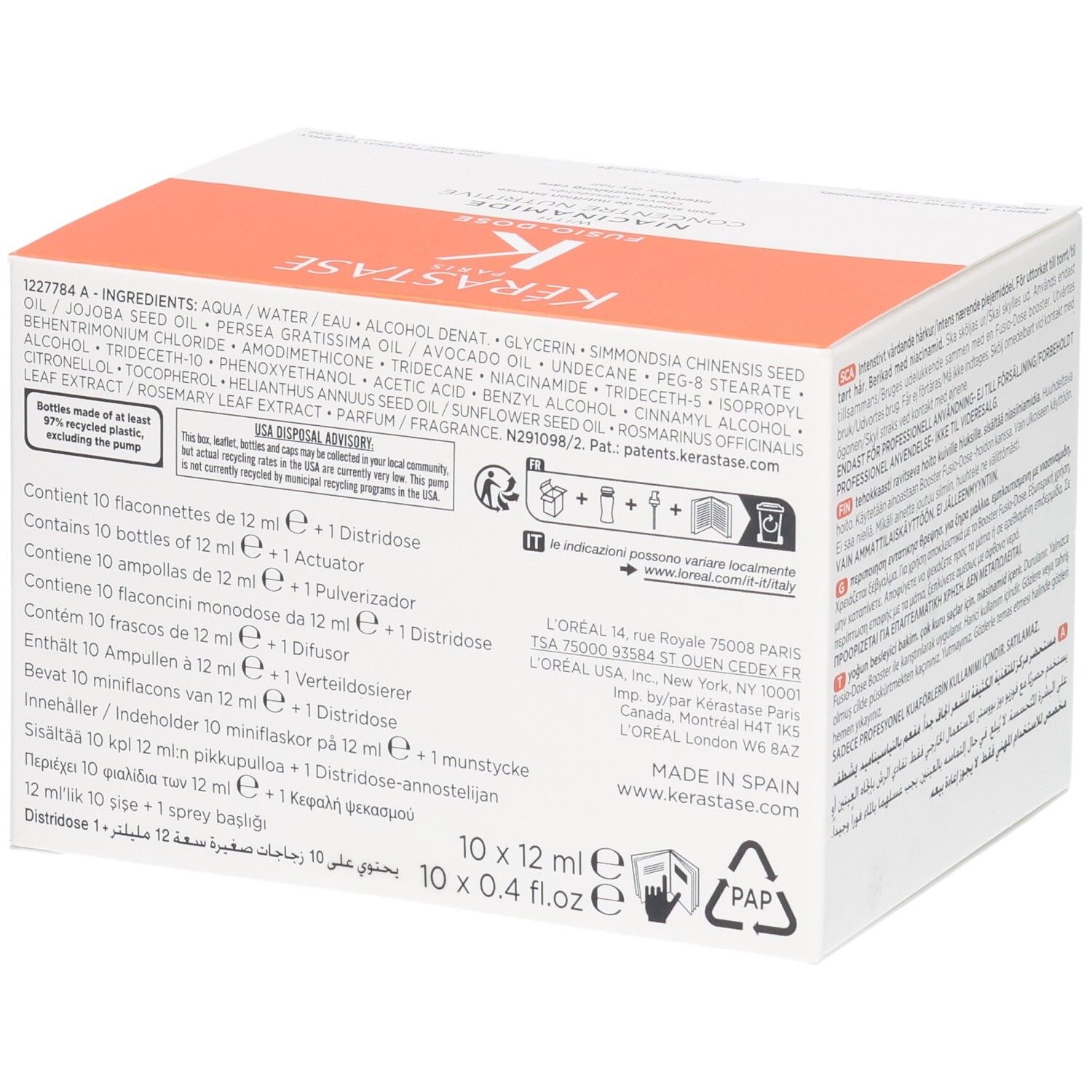 Kérastase Fusio-Dose Concentré Niacinamide Oleo-Fusion Box mit Inhaltsstoffen und Packungsdetails.