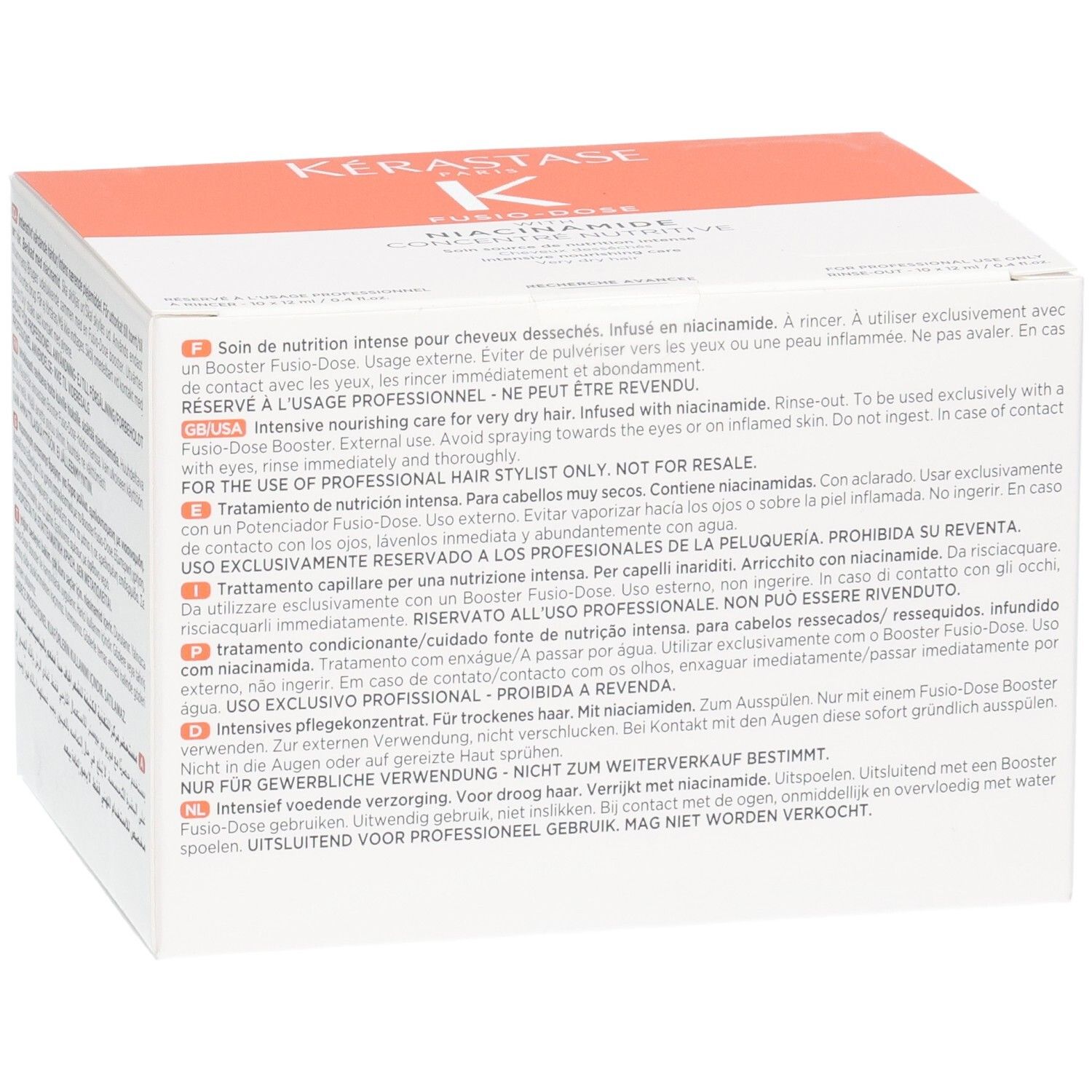 Kérastase Fusio-Dose Concentré Niacinamide Oleo-Fusion Box mit Produktbezeichnung und Anwendungshinweisen.