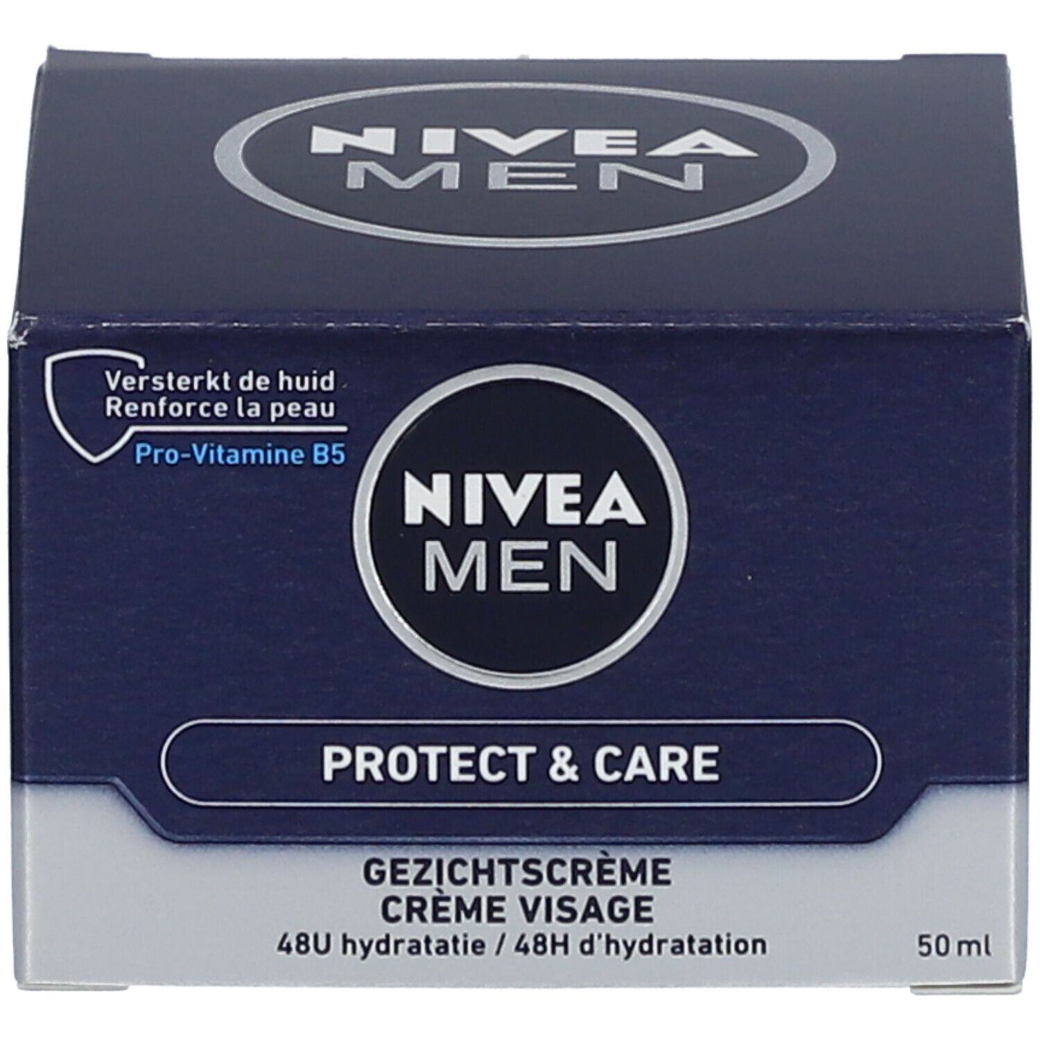 Produktverpackung. Aufschrift: NIVEA MEN, Protect & Care, Gesichtscreme, 50 ml.