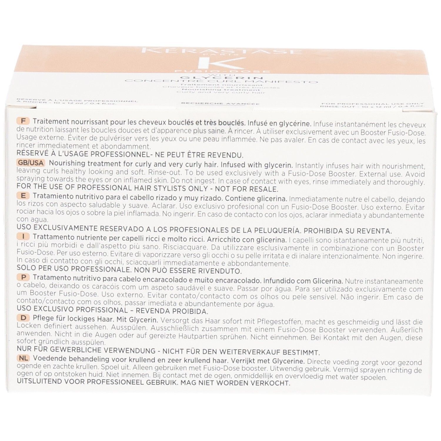 Kérastase Fusio-Dose Concentré Curl Manifesto Box, Vorderseite mit Produktinformationen.