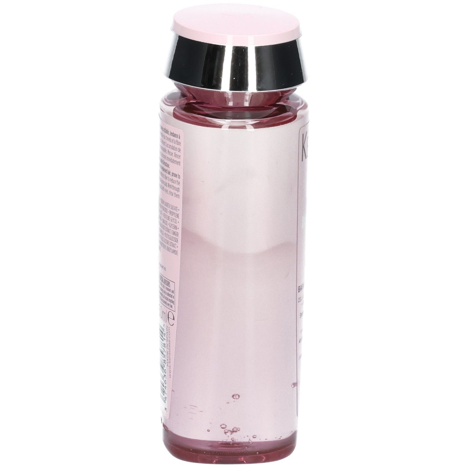 Kérastase Genesis Bain Hydra-Fortifiant Shampoo, Seitenansicht der rosa Flasche.
