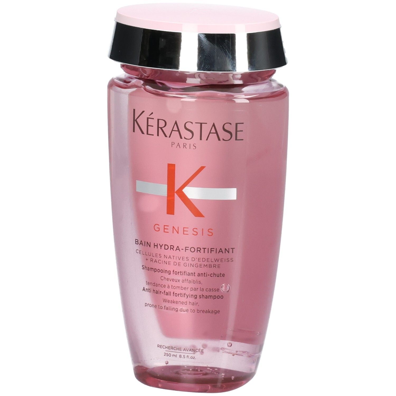 Kérastase Genesis Bain Hydra-Fortifiant Shampoo, 250ml, in rosa Flasche.