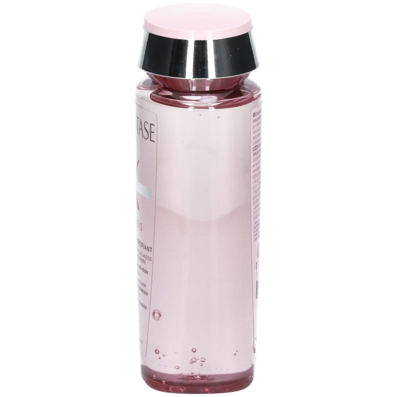 Kérastase Genesis Bain Hydra-Fortifiant Shampoo, Seitenansicht der rosa Flasche.