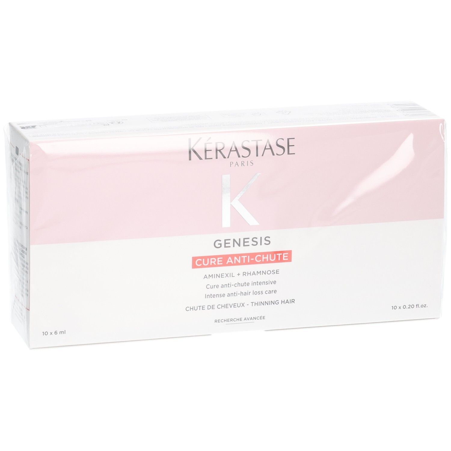 Kérastase Genesis Cure Anti-Chute Intensive Packung mit 10x6ml Ampullen, Vorderseite mit Logo und Produktname.