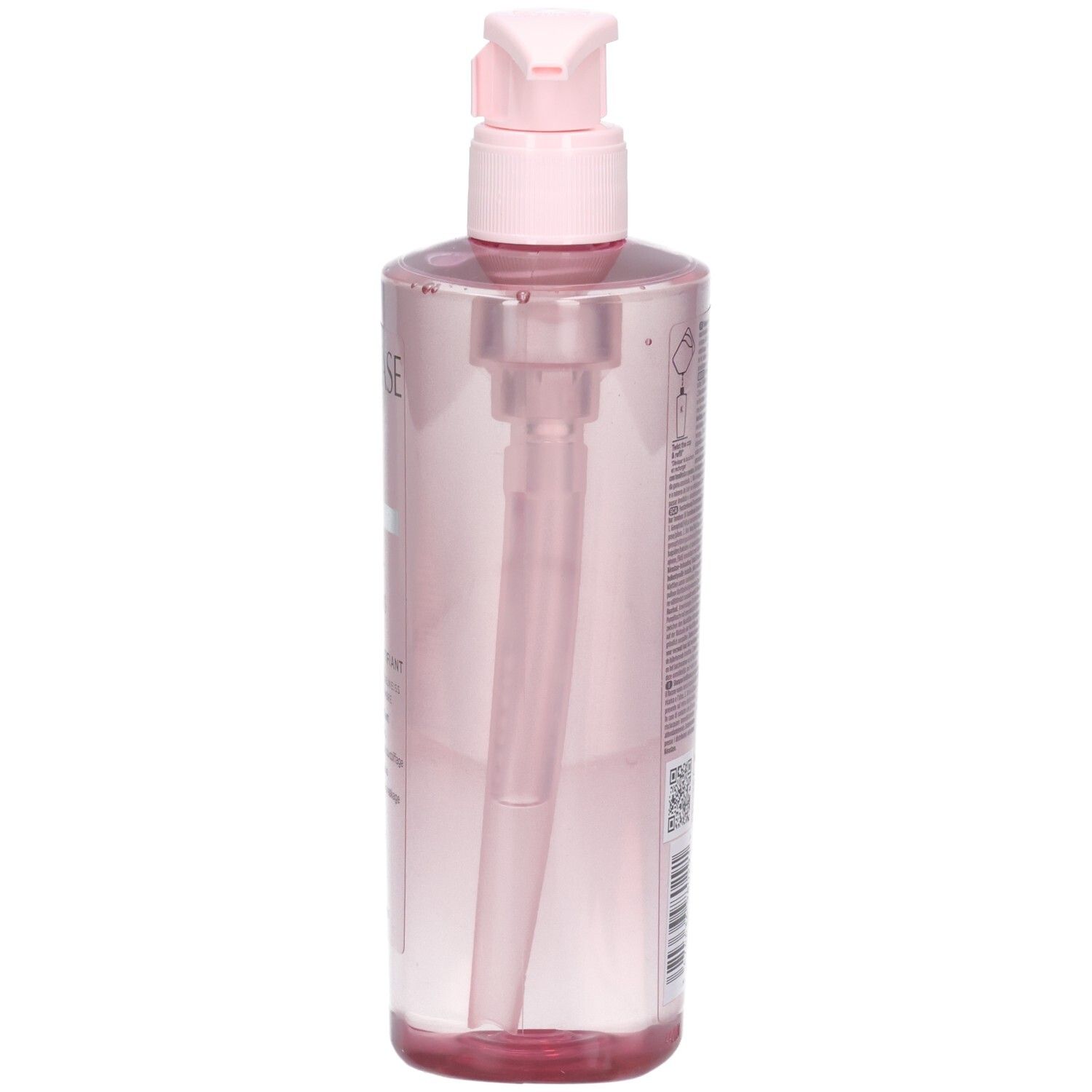 Seite der Kérastase Genesis Bain Hydra-Fortifiant Flasche mit rosa Pumpspender.