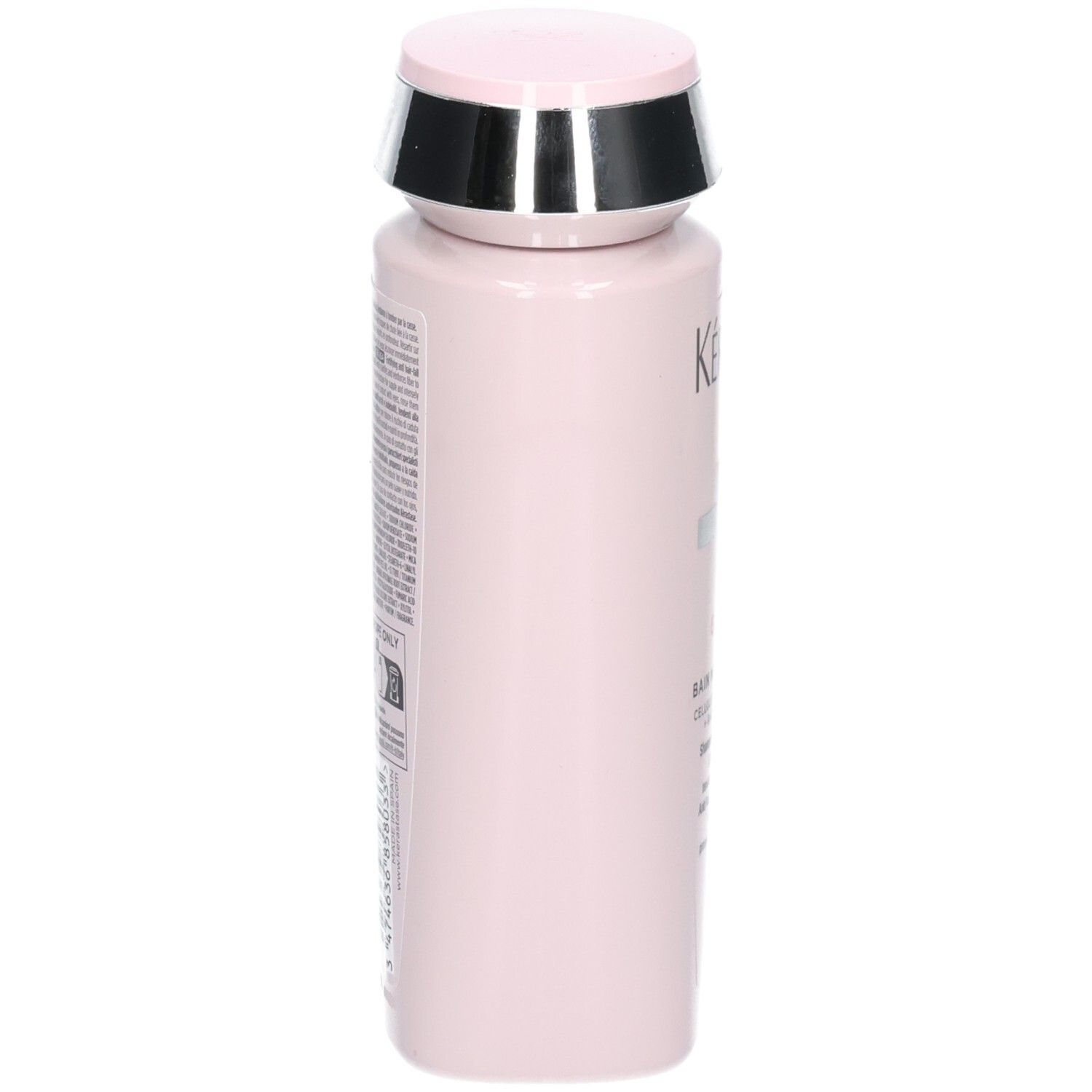 Rückseite der rosa Kérastase Genesis Bain Nutri-Fortifiant Shampoo Flasche.