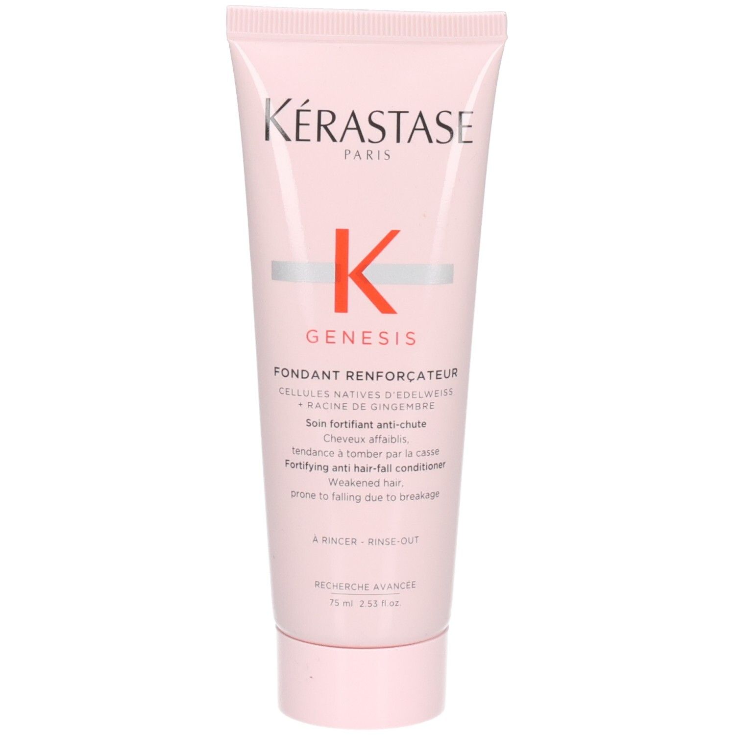 Kérastase Genesis Fondant Renforçateur Spülung in rosa Tube mit K-Logo und Produktinformationen.
