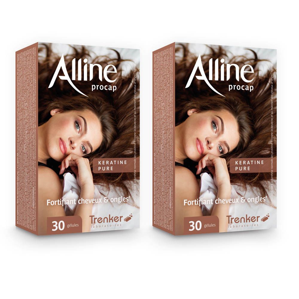 Deux boîtes Alline Procap, Kératine Pure. Inscription: 30 gélules. Trenker Laboratories.