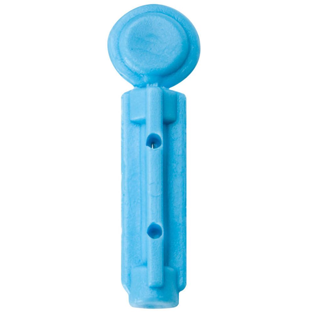 Lancette bleu clair. Corps cylindrique avec tête ronde. Deux ouvertures. Lancettes Medisana®.